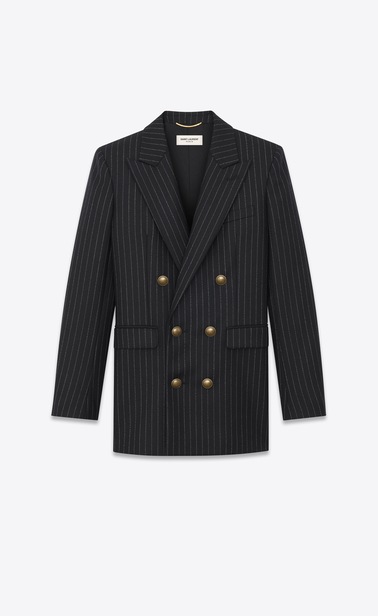 Double-breasted flannel jacket with Rive Gauche stripes